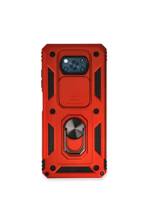 Xiaomi Pocophone X3 Kılıf Pars Lens Yüzüklü Silikon - Kırmızı