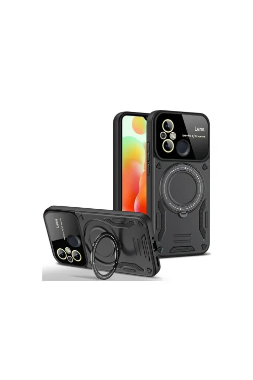 Xiaomi Redmi 12c Kılıf Joy Lens Standlı Kapak - Siyah