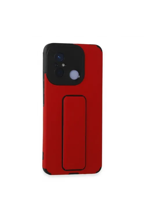 Xiaomi Redmi 12c Kılıf Mega Standlı Silikon - Kırmızı