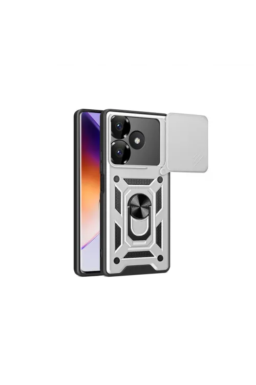 Xiaomi Redmi 13 4g Kılıf Pars Lens Yüzüklü Silikon - Gümüş