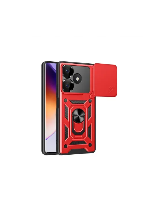 Xiaomi Redmi 13 4g Kılıf Pars Lens Yüzüklü Silikon - Kırmızı