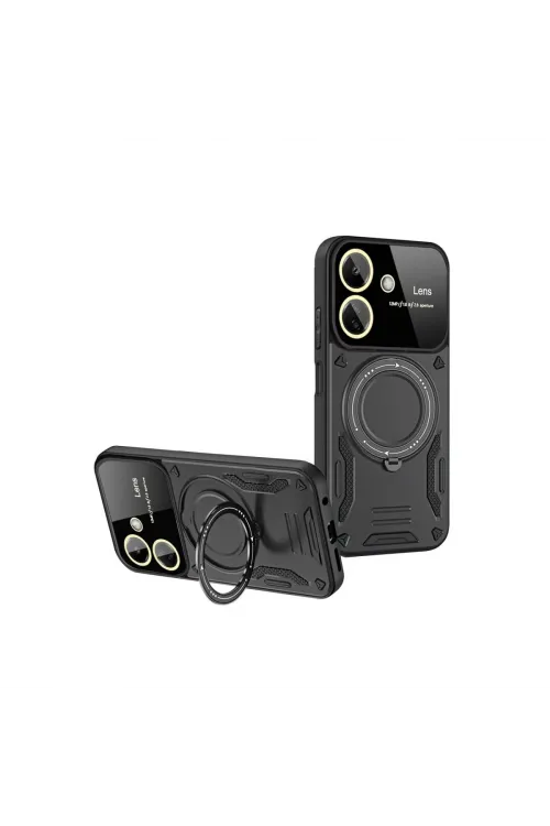 Xiaomi Redmi 13c Kılıf Joy Lens Standlı Kapak - Siyah
