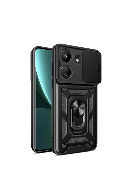 Xiaomi Redmi 13c Kılıf Pars Lens Yüzüklü Silikon - Siyah