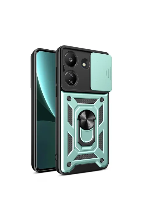 Xiaomi Redmi 13c Kılıf Pars Lens Yüzüklü Silikon - Yeşil