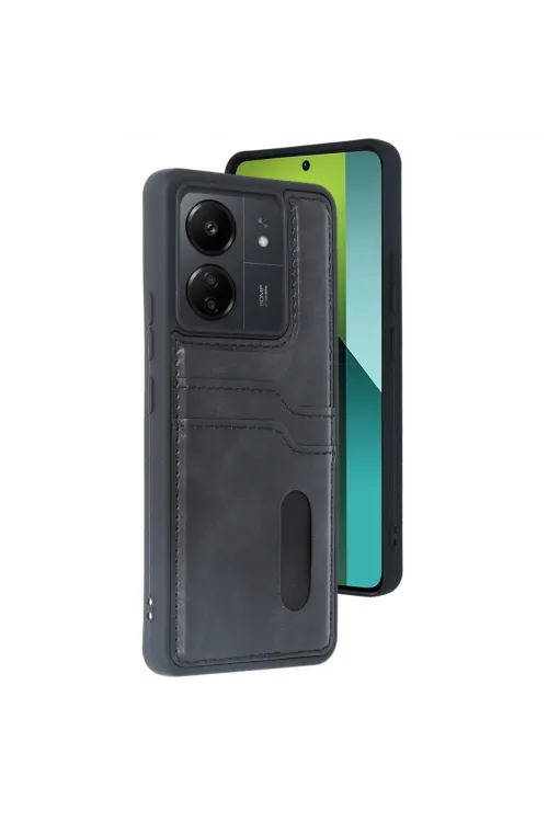 Xiaomi Redmi 13c Kılıf Sara Kartvizitli Deri Kılıf - Siyah