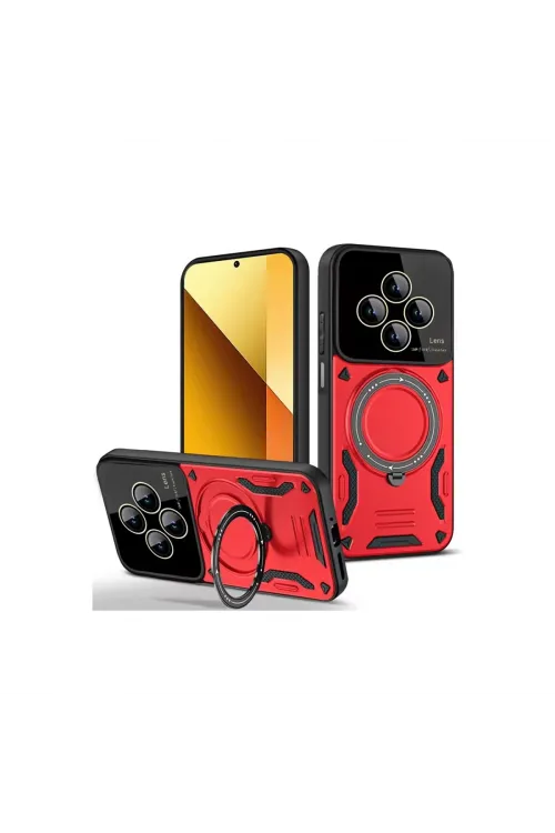 Xiaomi Redmi 14c Kılıf Joy Lens Standlı Kapak - Kırmızı
