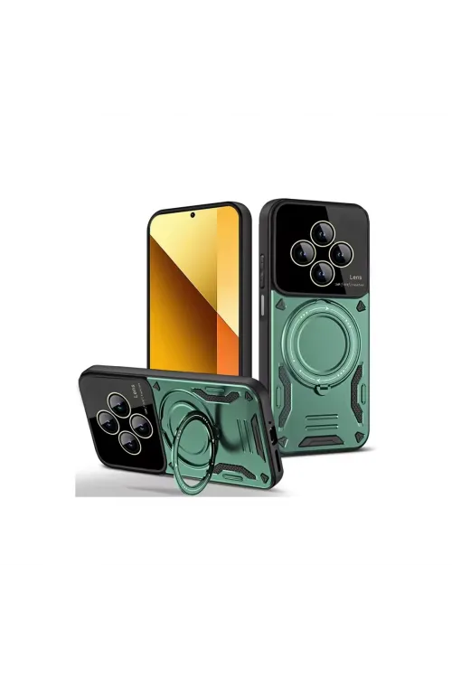 Xiaomi Redmi 14c Kılıf Joy Lens Standlı Kapak - Koyu Yeşil