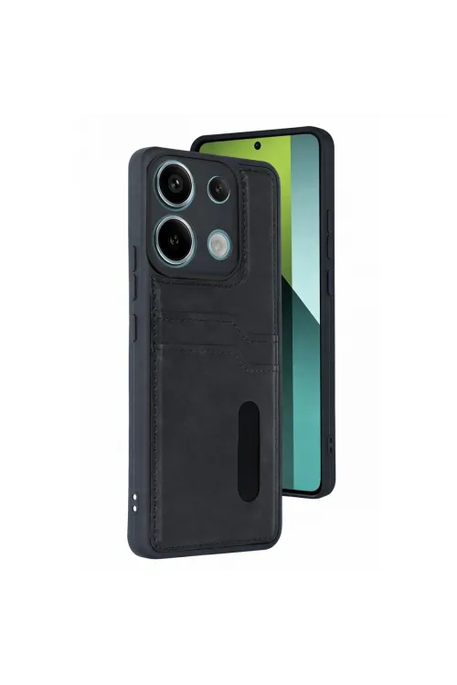 Xiaomi Redmi 15c 4g Sara Kartvizitli Deri Kılıf - Siyah