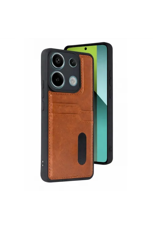 Xiaomi Redmi 15c 4g Sara Kartvizitli Deri Kılıf - Taba