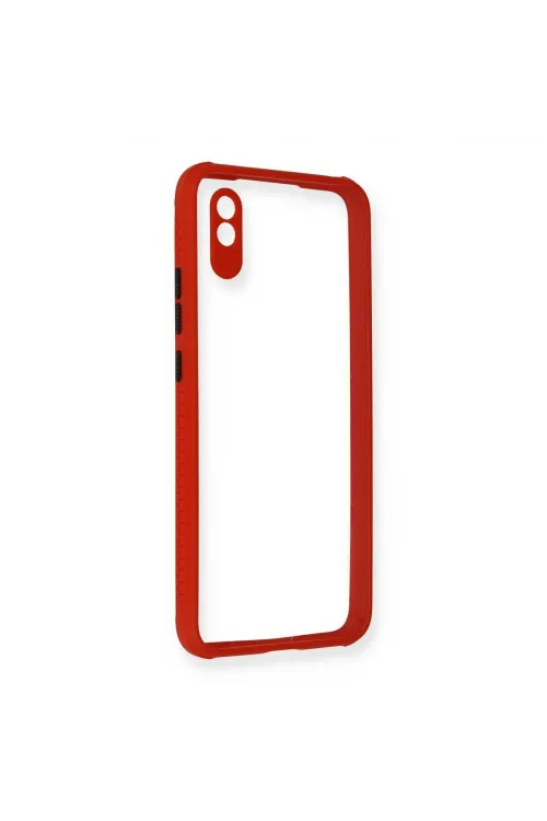 Xiaomi Redmi 9a Kılıf Miami Şeffaf Silikon - Kırmızı