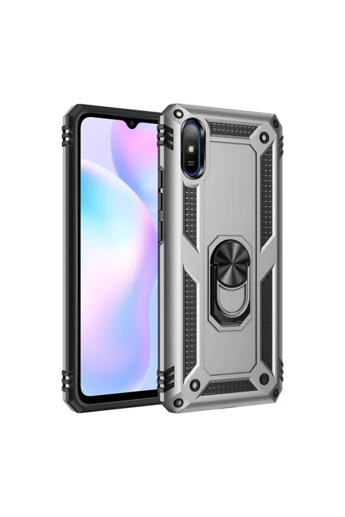 Xiaomi Redmi 9a Kılıf Sofya Yüzüklü Silikon Kapak - Gümüş