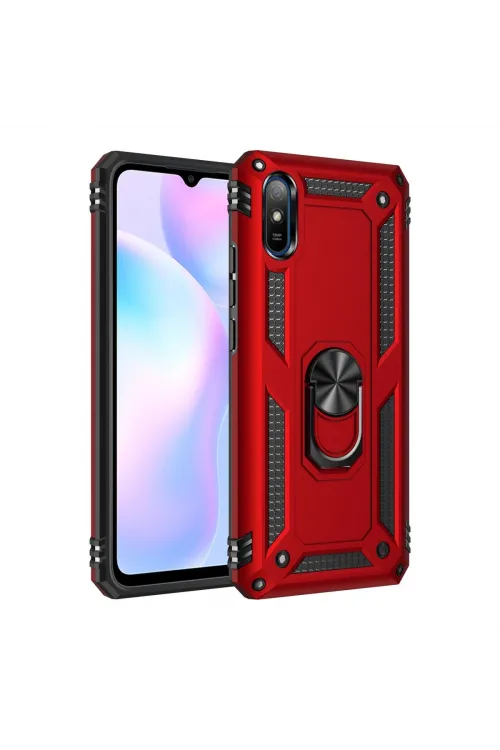 Xiaomi Redmi 9a Kılıf Sofya Yüzüklü Silikon Kapak - Kırmızı