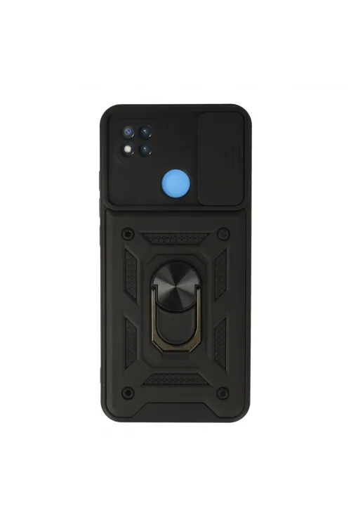 Xiaomi Redmi 9c Kılıf Pars Lens Yüzüklü Silikon - Siyah