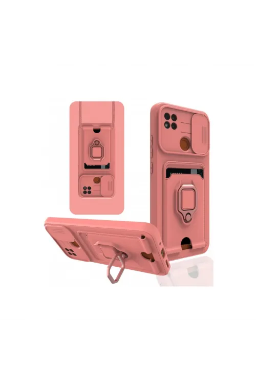 Xiaomi Redmi 9c Kılıf Zuma Kartvizitli Yüzüklü Silikon - Pembe