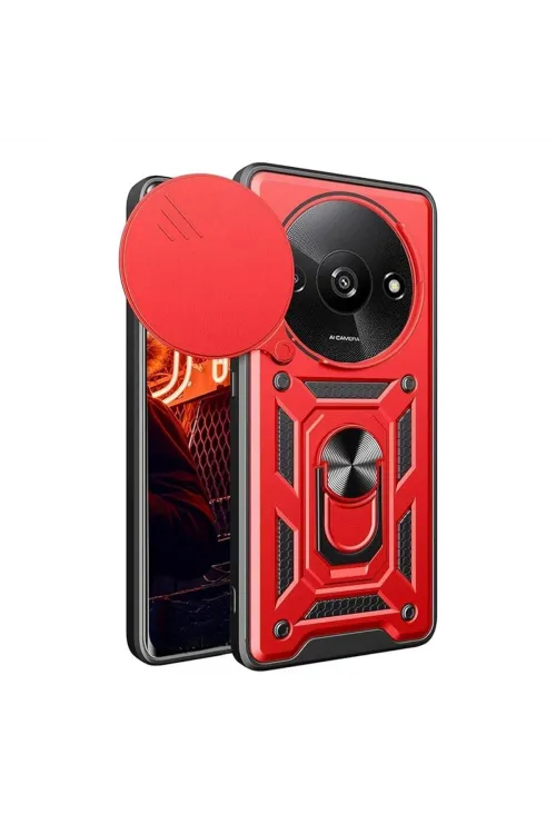 Xiaomi Redmi A3 4g Kılıf Pars Lens Yüzüklü Silikon - Kırmızı