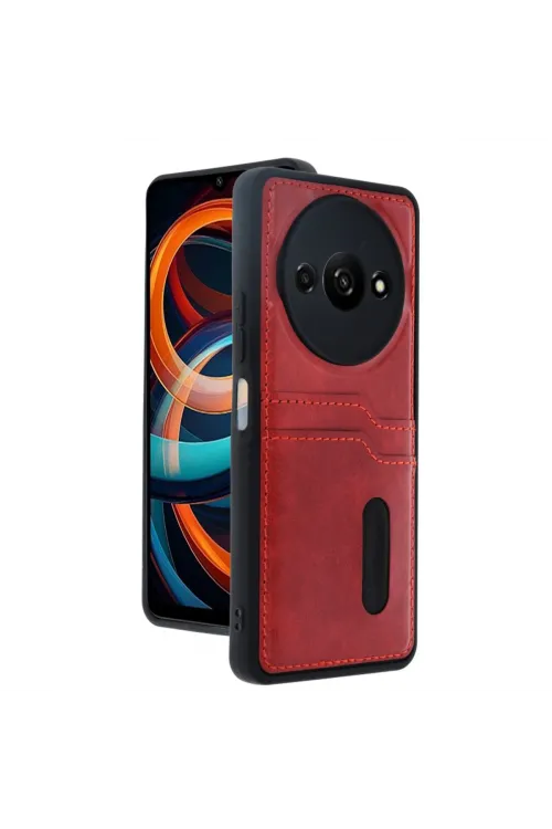 Xiaomi Redmi A3 4g Kılıf Sara Kartvizitli Deri Kılıf - Kırmızı