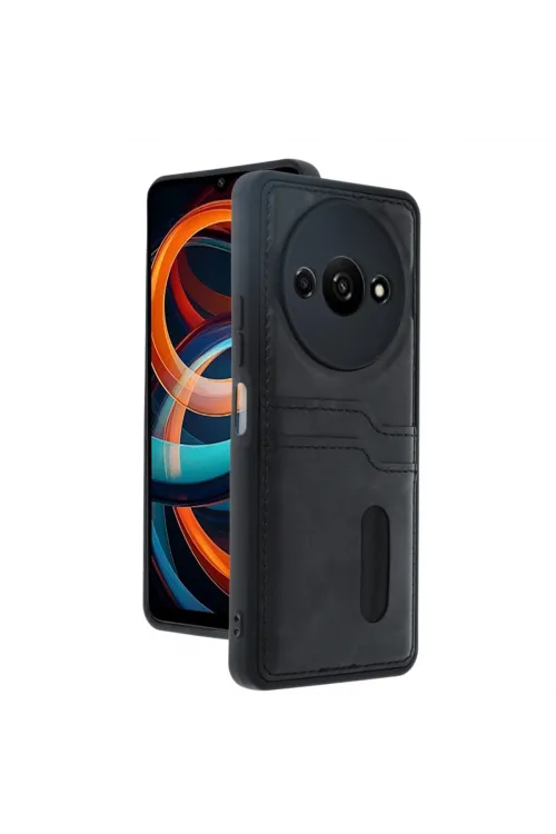 Xiaomi Redmi A3 4g Kılıf Sara Kartvizitli Deri Kılıf - Siyah