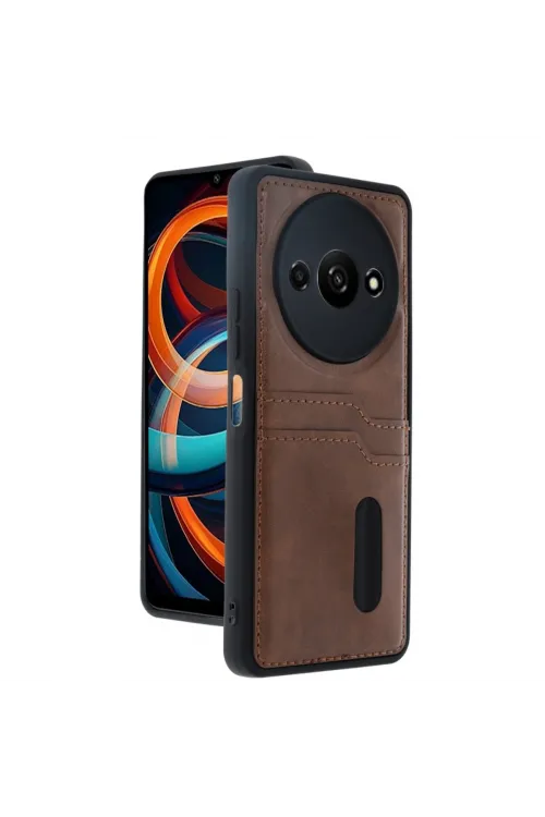 Xiaomi Redmi A3 4g Kılıf Sara Kartvizitli Deri Kılıf - Taba