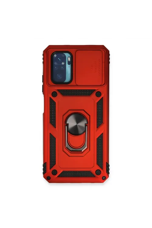 Xiaomi Redmi Note 10 Kılıf Pars Lens Yüzüklü Silikon - Kırmızı