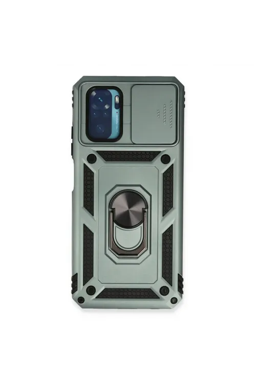 Xiaomi Redmi Note 10 Kılıf Pars Lens Yüzüklü Silikon - Yeşil