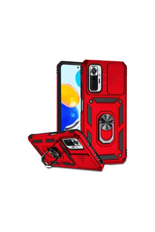 Xiaomi Redmi Note 10 Pro Kılıf Pars Lens Yüzüklü Silikon - Kırmızı