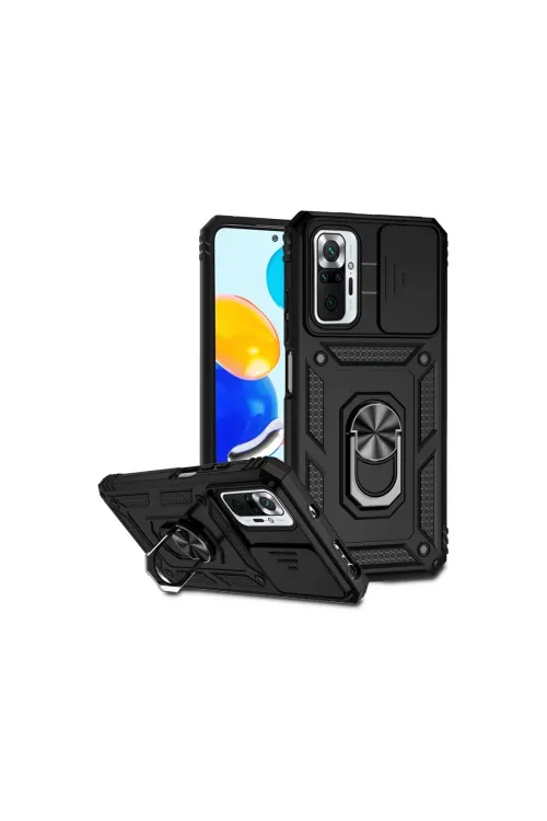 Xiaomi Redmi Note 10 Pro Kılıf Pars Lens Yüzüklü Silikon - Siyah