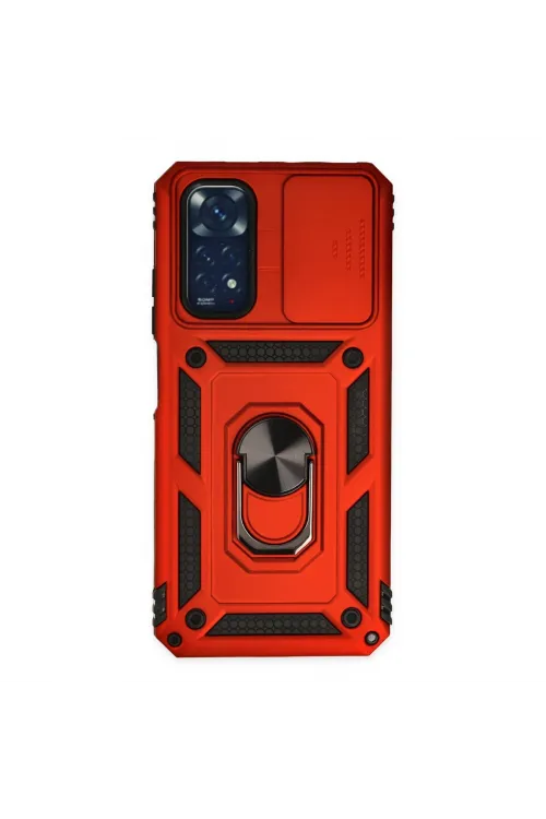 Xiaomi Redmi Note 11 Kılıf Pars Lens Yüzüklü Silikon - Kırmızı