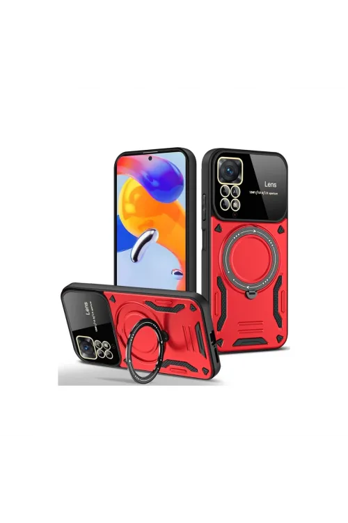 Xiaomi Redmi Note 11 Pro Kılıf Joy Lens Standlı Kapak - Kırmızı