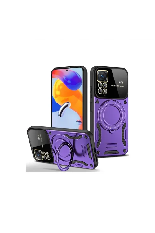 Xiaomi Redmi Note 11 Pro Kılıf Joy Lens Standlı Kapak - Mor