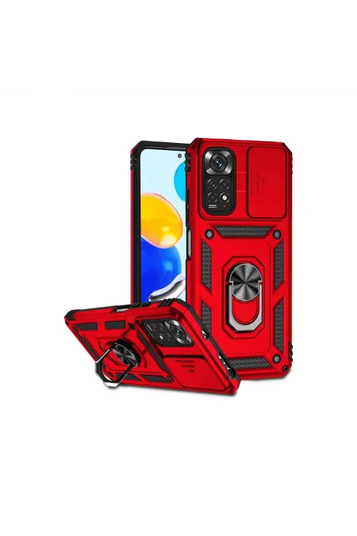 Xiaomi Redmi Note 11 Pro Kılıf Pars Lens Yüzüklü Silikon - Kırmızı