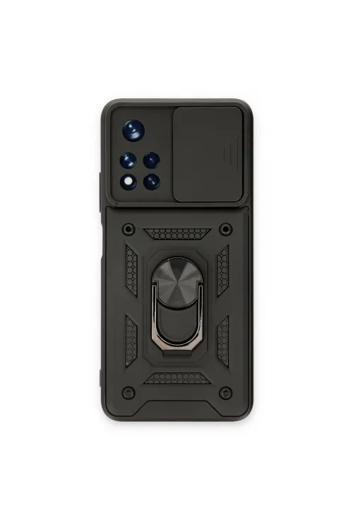 Xiaomi Redmi Note 11t Kılıf Pars Lens Yüzüklü Silikon - Siyah