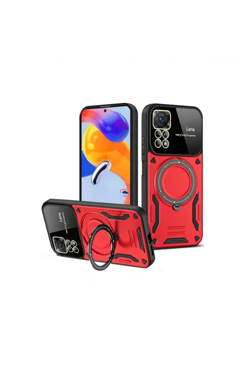 Xiaomi Redmi Note 12 Pro 4g Kılıf Joy Lens Standlı Kapak - Kırmızı