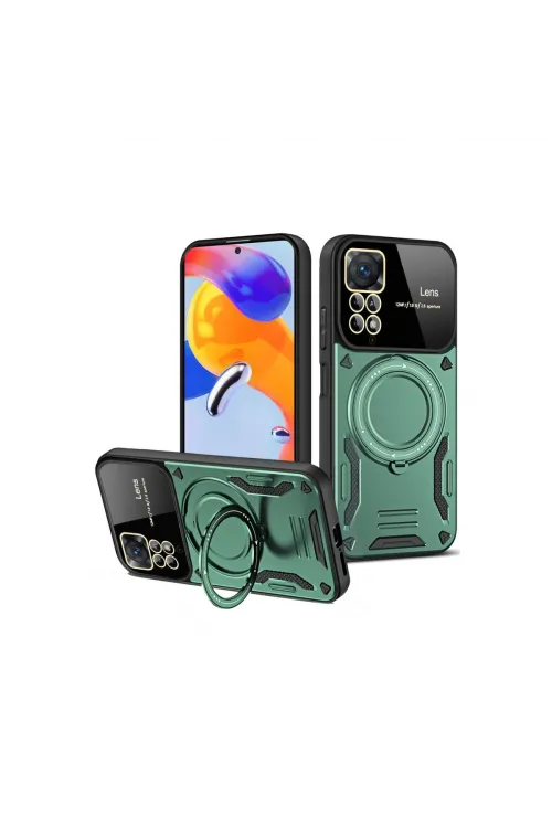 Xiaomi Redmi Note 12 Pro 4g Kılıf Joy Lens Standlı Kapak - Koyu Yeşil