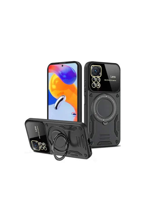 Xiaomi Redmi Note 12 Pro 4g Kılıf Joy Lens Standlı Kapak - Siyah