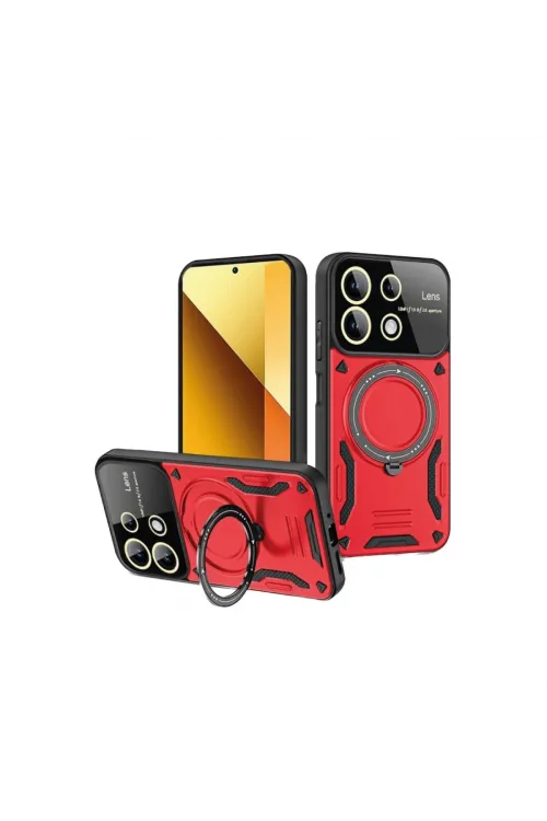 Xiaomi Redmi Note 13 4g Kılıf Joy Lens Standlı Kapak - Kırmızı