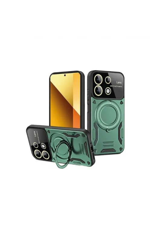 Xiaomi Redmi Note 13 4g Kılıf Joy Lens Standlı Kapak - Koyu Yeşil
