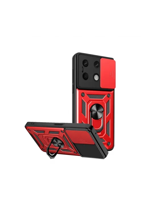 Xiaomi Redmi Note 13 4g Kılıf Pars Lens Yüzüklü Silikon - Kırmızı