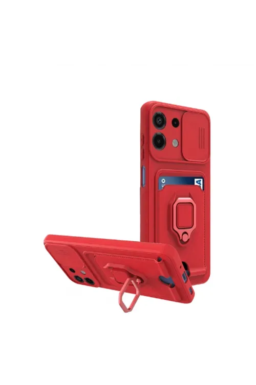 Xiaomi Redmi Note 13 4g Kılıf Zuma Kartvizitli Yüzüklü Silikon - Kırmızı