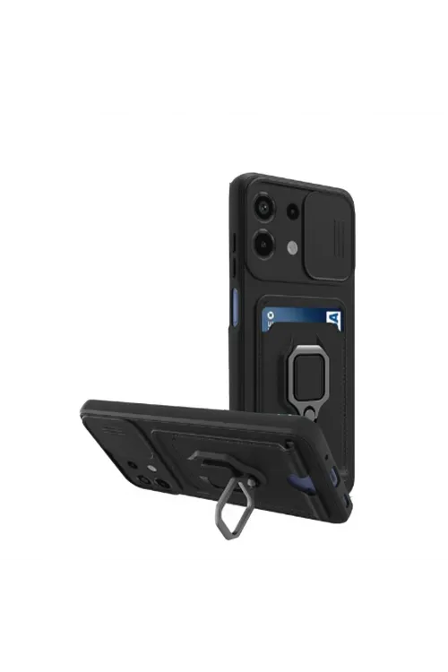 Xiaomi Redmi Note 13 4g Kılıf Zuma Kartvizitli Yüzüklü Silikon - Siyah