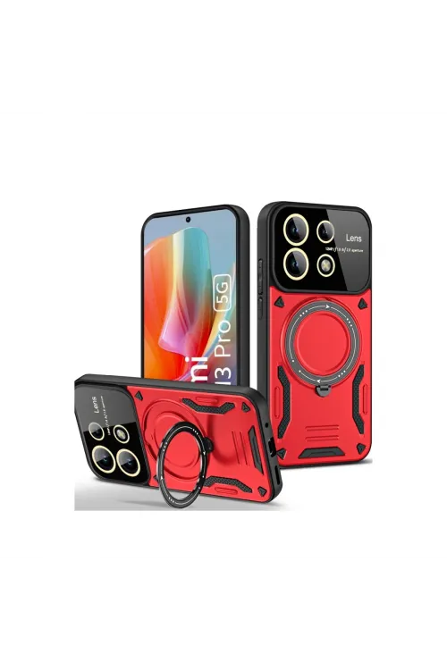Xiaomi Redmi Note 13 Pro 4g Kılıf Joy Lens Standlı Kapak - Kırmızı