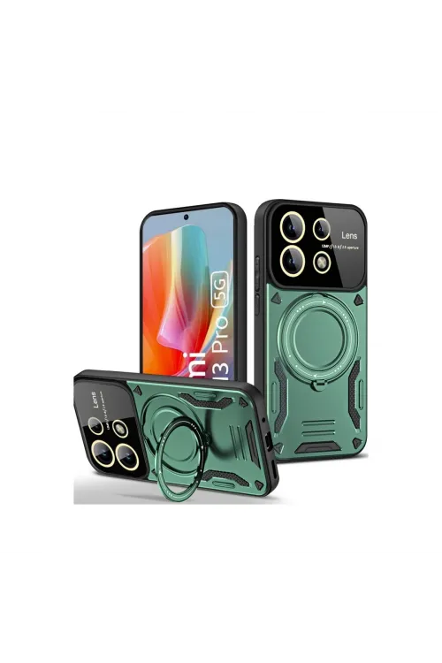 Xiaomi Redmi Note 13 Pro 4g Kılıf Joy Lens Standlı Kapak - Koyu Yeşil