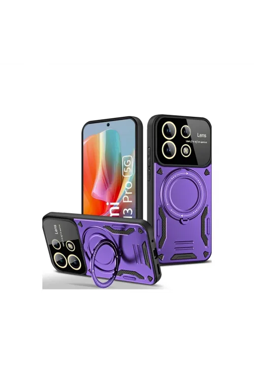 Xiaomi Redmi Note 13 Pro 4g Kılıf Joy Lens Standlı Kapak - Mor