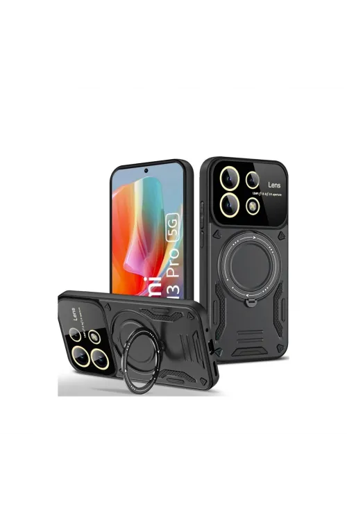 Xiaomi Redmi Note 13 Pro 4g Kılıf Joy Lens Standlı Kapak - Siyah