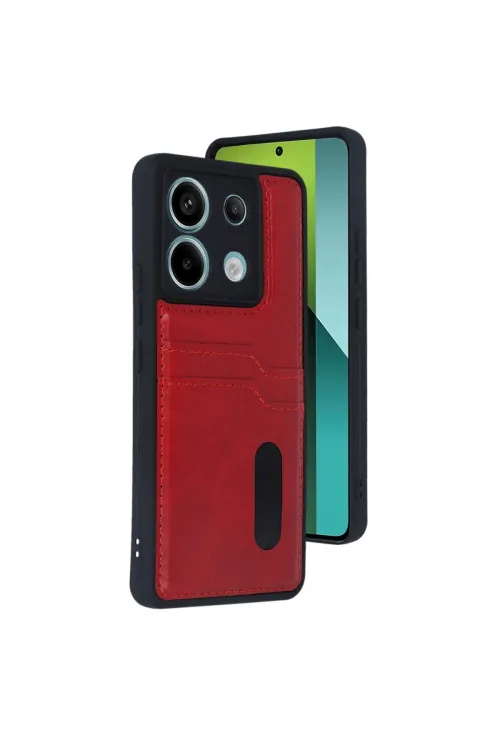Xiaomi Redmi Note 13 Pro 4g Kılıf Sara Kartvizitli Deri Kılıf - Kırmızı