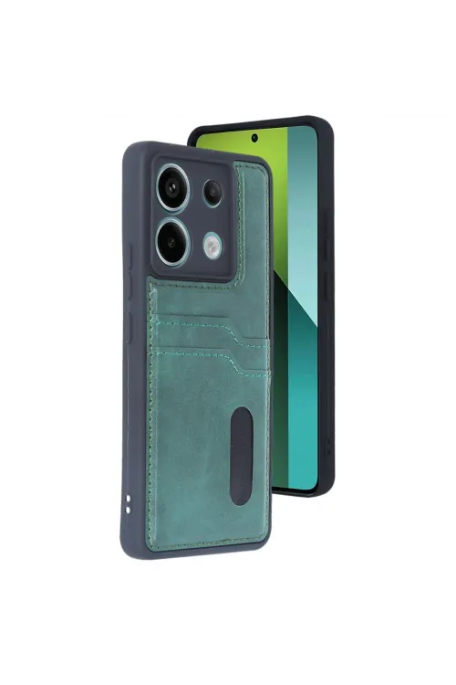Xiaomi Redmi Note 13 Pro 4g Kılıf Sara Kartvizitli Deri Kılıf - Koyu Yeşil