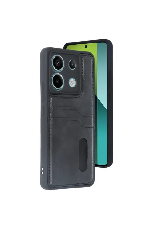 Xiaomi Redmi Note 13 Pro 5g Kılıf Sara Kartvizitli Deri Kılıf - Siyah