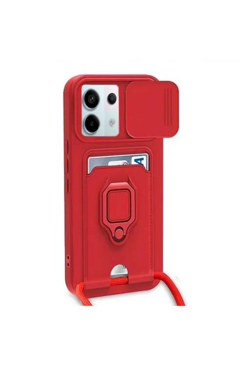 Xiaomi Redmi Note 13 Pro 5g Kılıf Zuma Kartvizitli Yüzüklü Silikon - Kırmızı