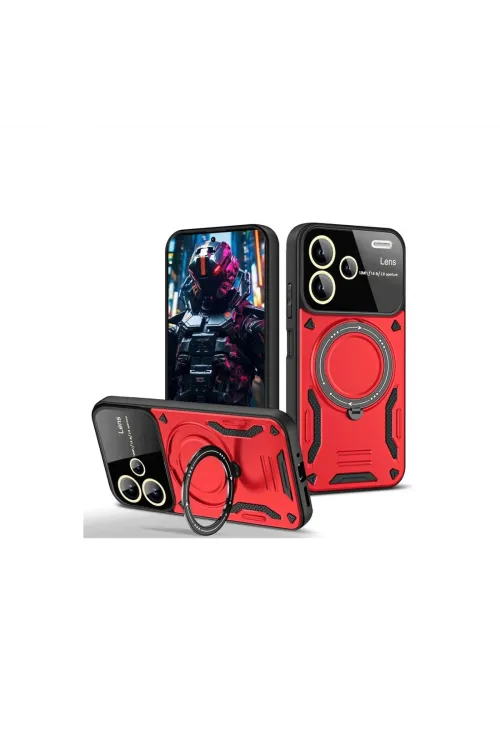 Xiaomi Redmi Note 13 Pro Plus Joy Lens Standlı Kapak - Kırmızı