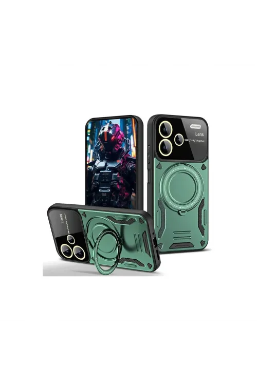 Xiaomi Redmi Note 13 Pro Plus Joy Lens Standlı Kapak - Koyu Yeşil