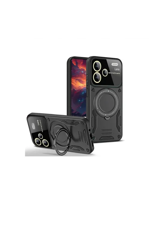 Xiaomi Redmi Note 13 Pro Plus Joy Lens Standlı Kapak - Siyah